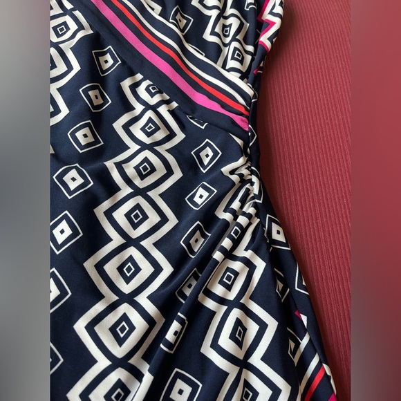 Joseph Ribkoff Women's Dress Geometric Striped Stretch Faux Wrap Sleeveless Sz 8 - Picture 6 of 12